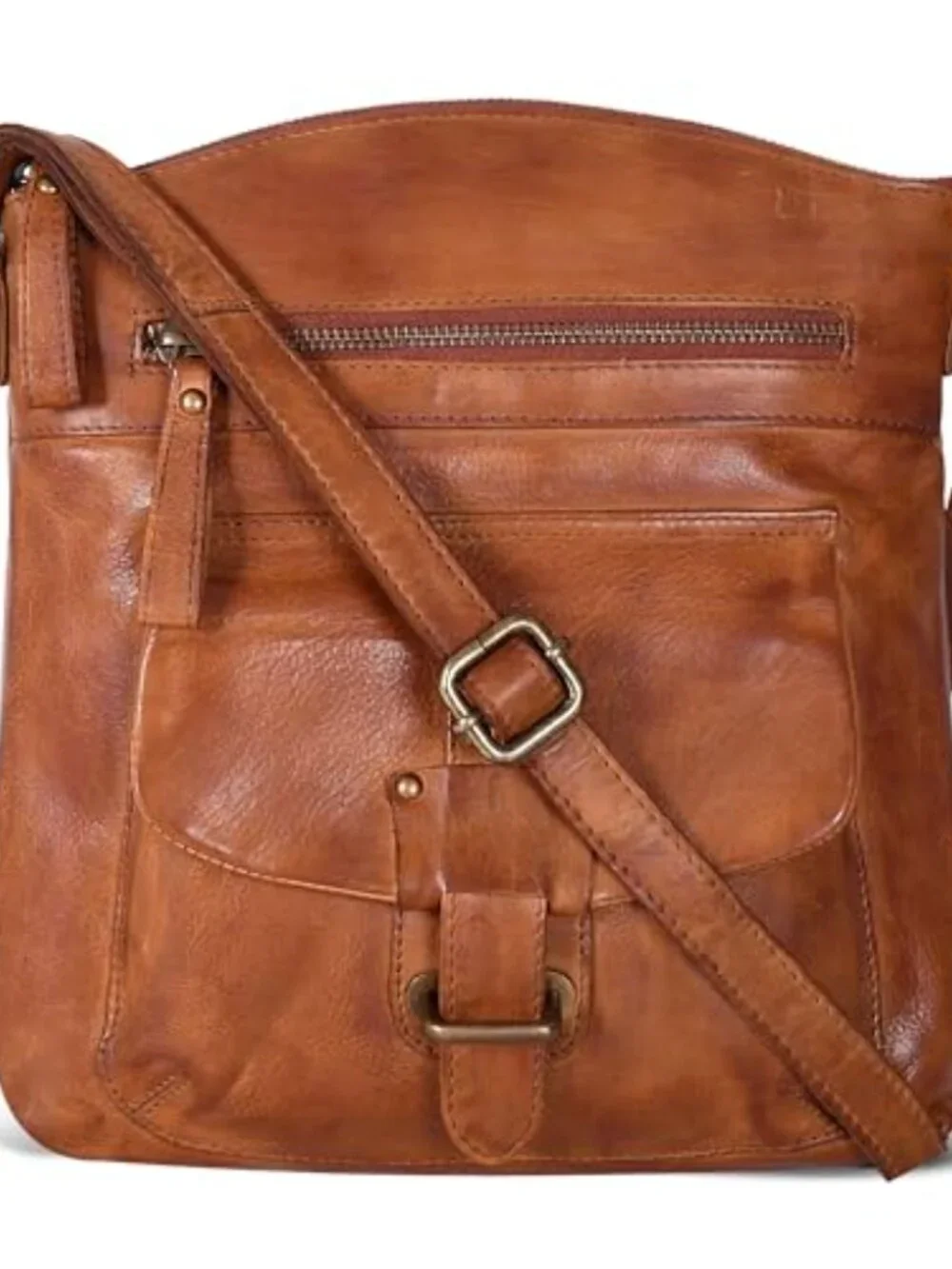 Real Leather Crossbody Bag With Adjustable Sling Strap Medium Crossover